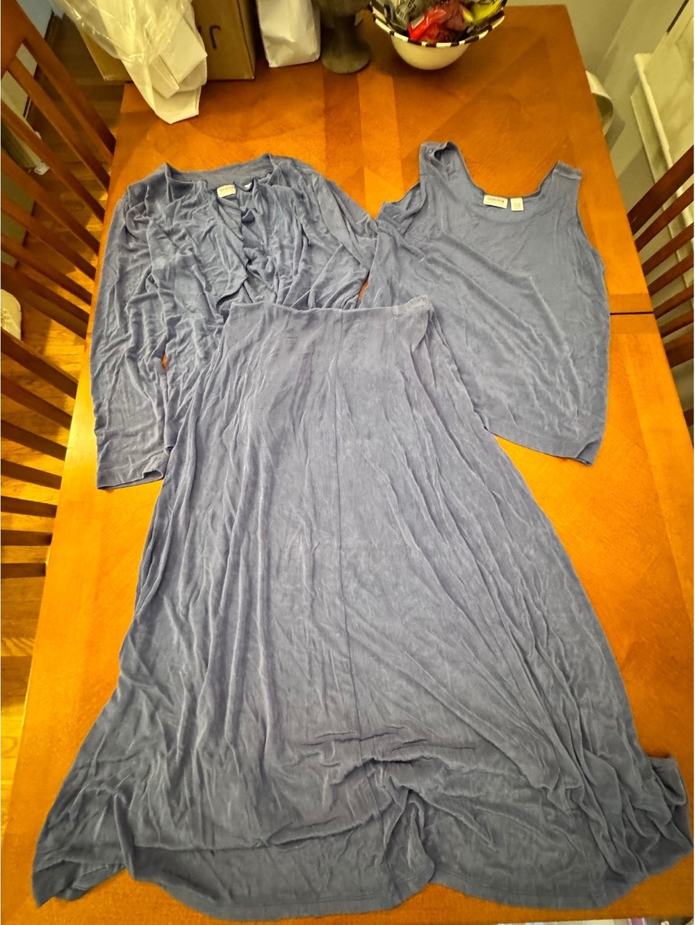 Chico's Travelers Blue 3-Piece Skirt, Tank, Cardigan Set Size XL Chicos 3 1657
